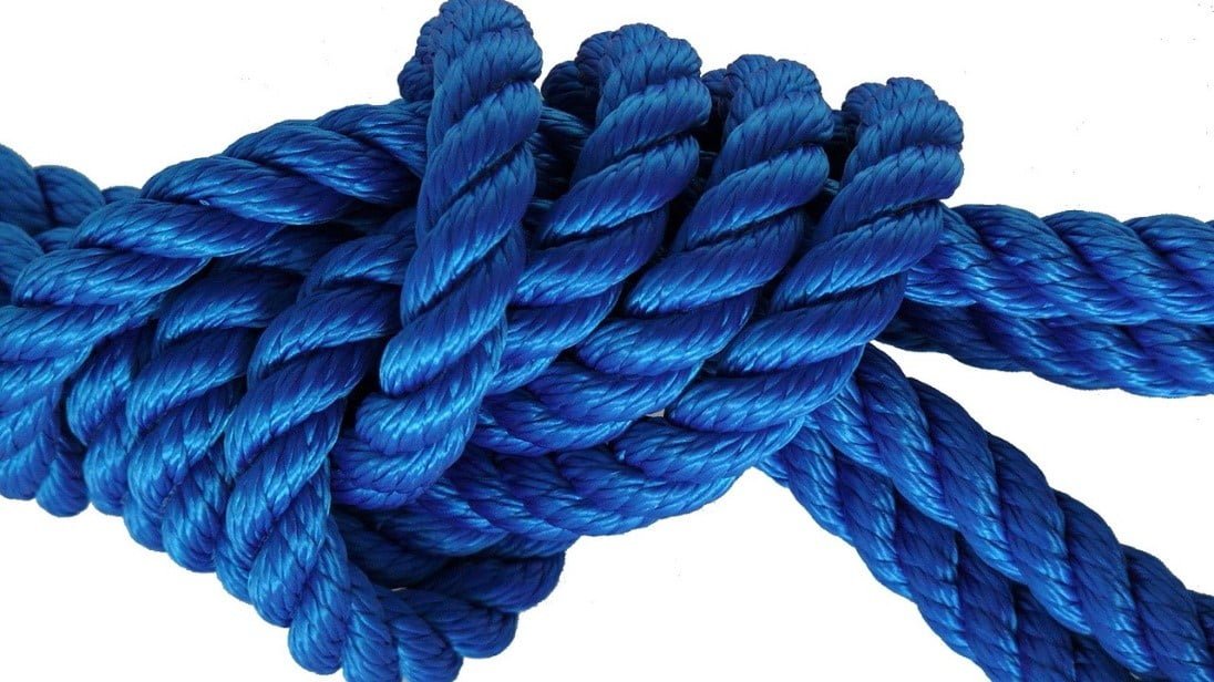 blue rope tied in a simple knot