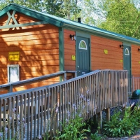 exterior of bathroom building