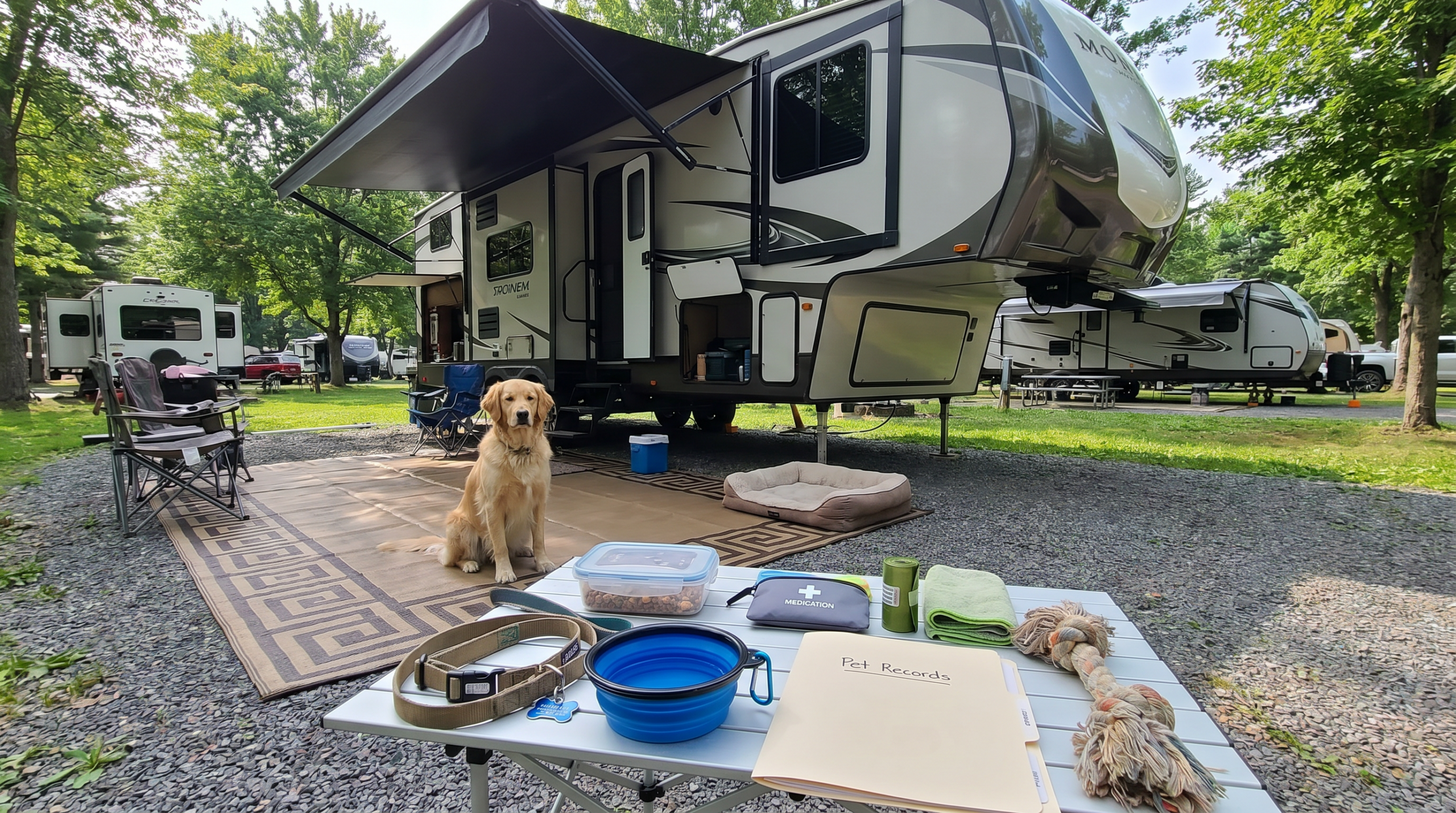 What should pet owners bring for a dog-friendly camping trip